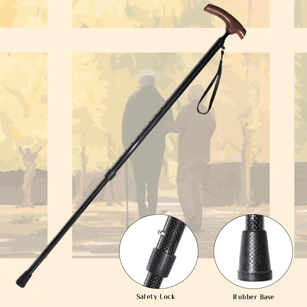 Carbon Fiber Cane Walking Stick With Adjustable Wenge Wood Handle