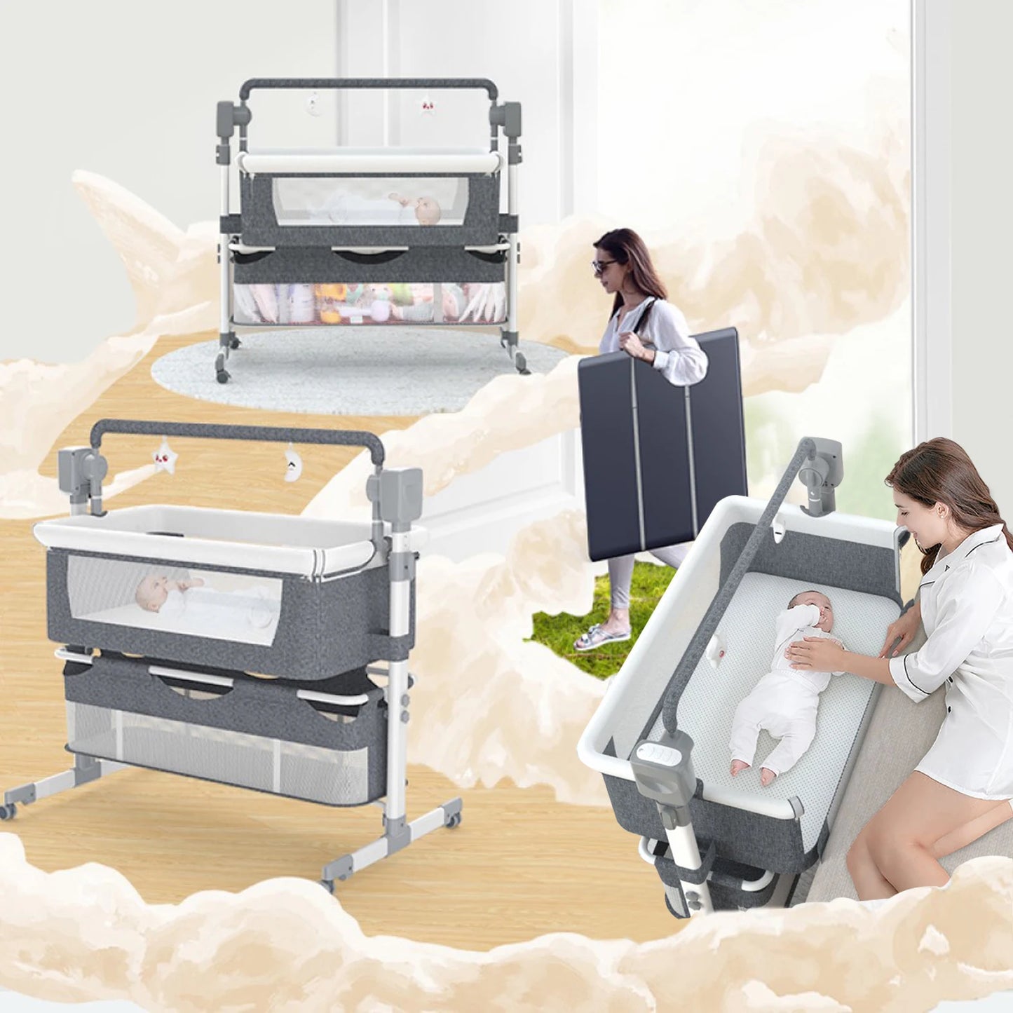 Portable Baby Rocking Bassinet Bedside Co-Sleeper For Newborns