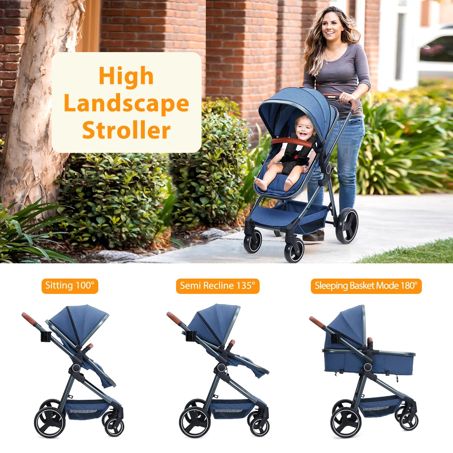 2 In 1 Convertible Baby Stroller With Foldable Pushchair And Adjustable Canopy