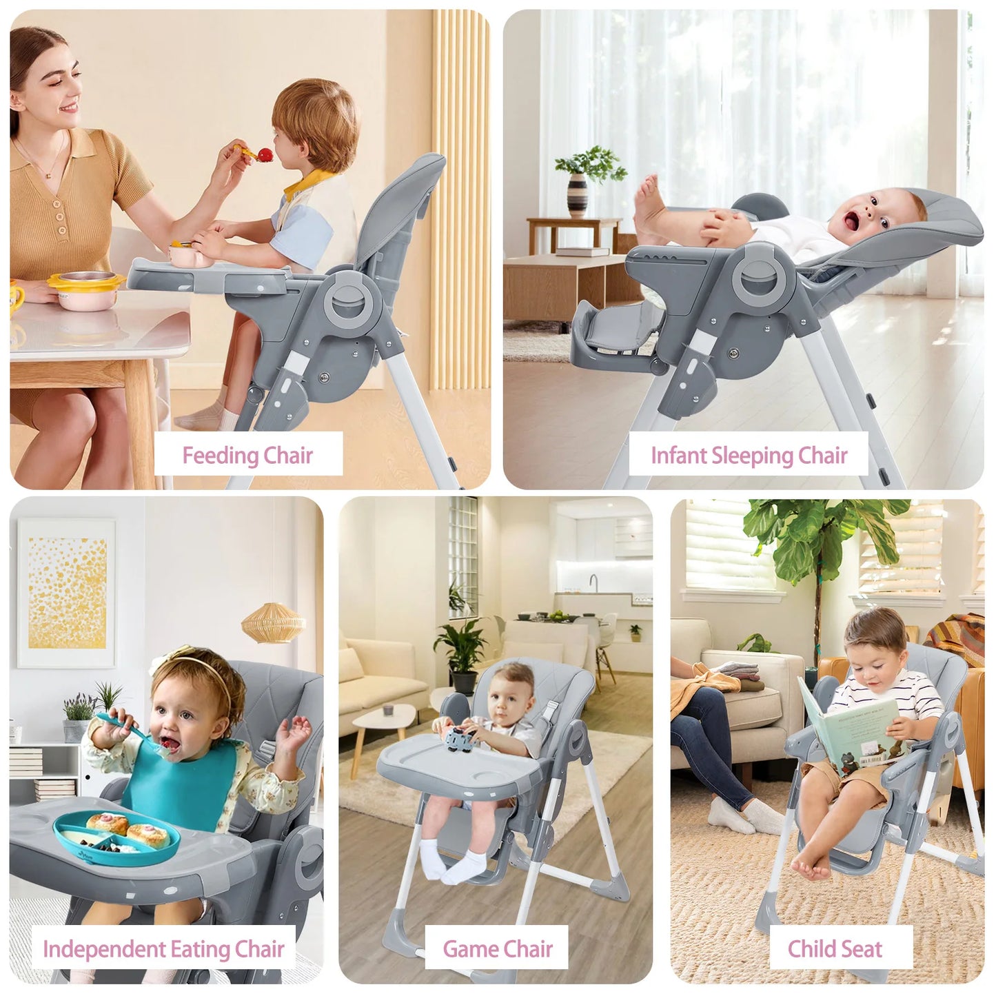 Multifunctional Adjustable Baby High Chair With Foldable Design