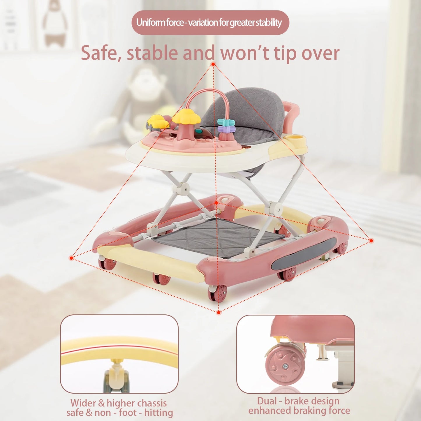 5-In-1 Foldable Baby Walker With Universal Wheels And Anti-Roll