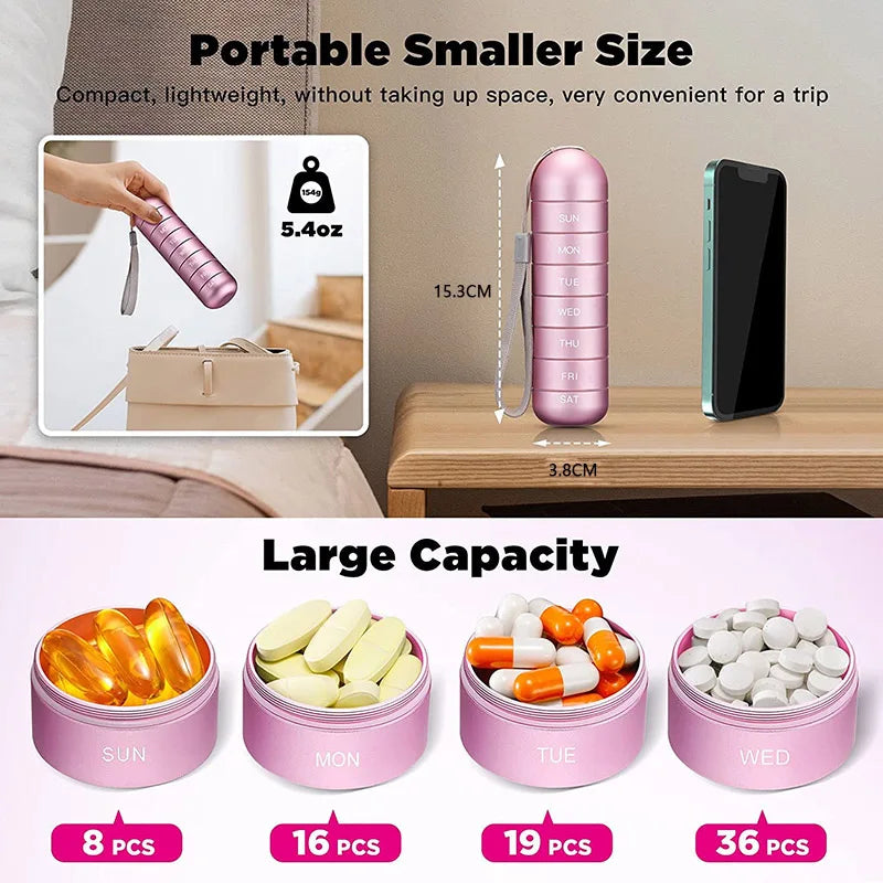 NONECN Aluminum Portable 7 Day Medicine Box With Keychain