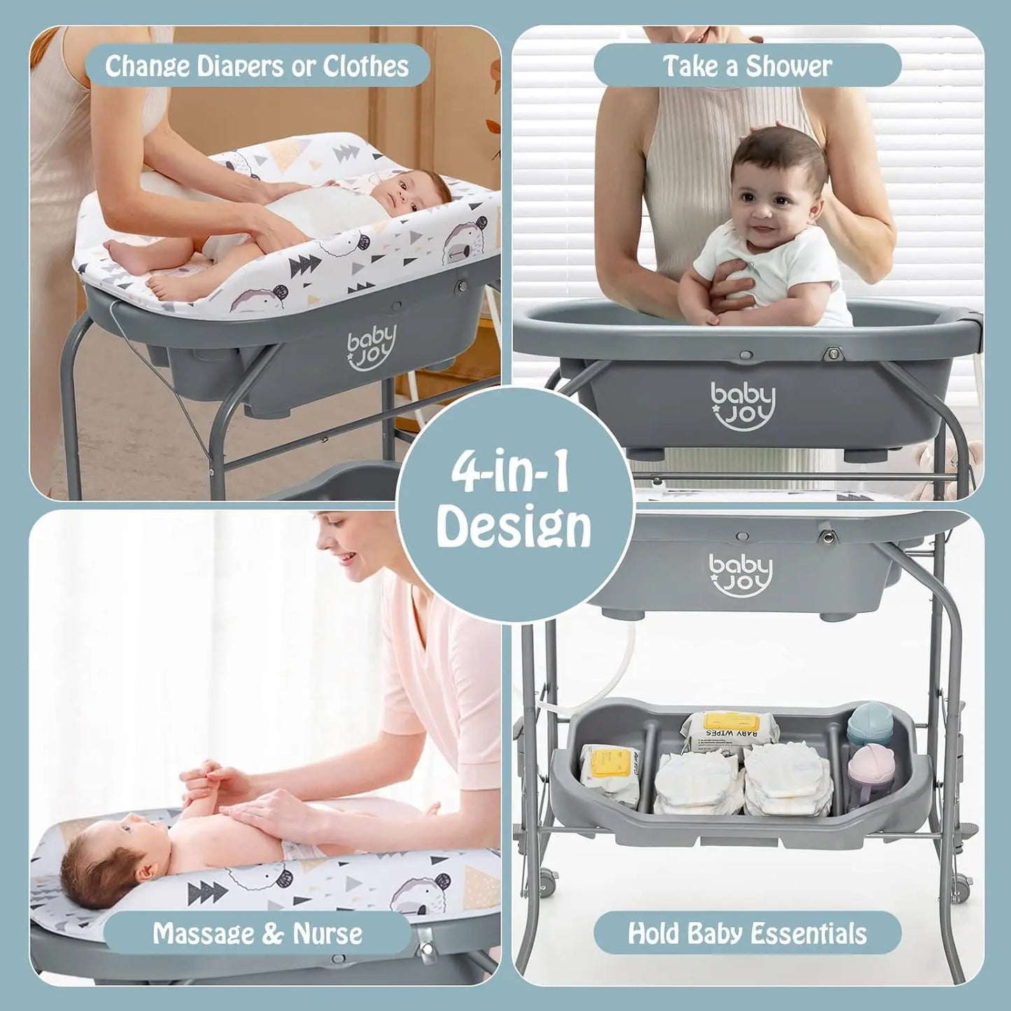 Portable Foldable Baby Bathtub With Changing Table Diaper Station