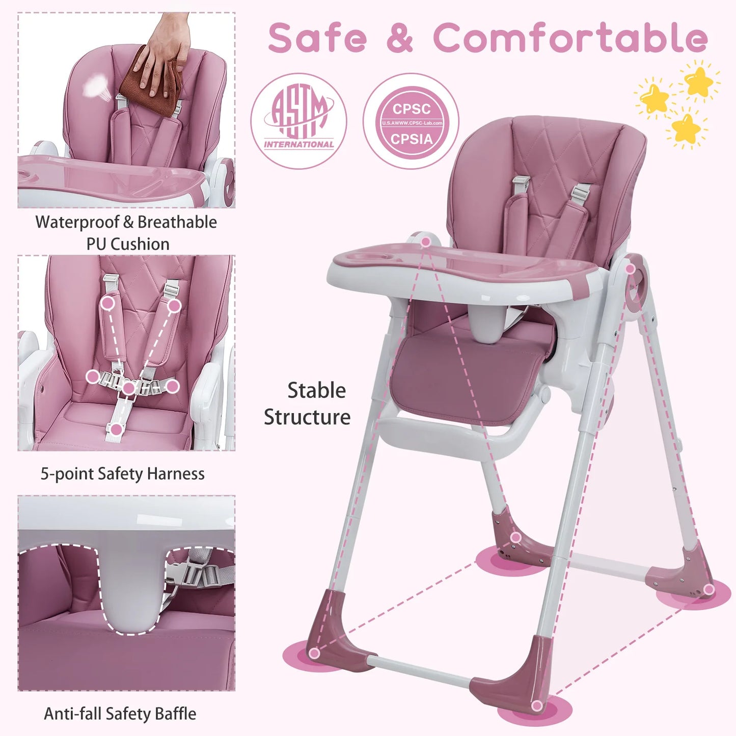 Multifunctional Adjustable Baby High Chair With Foldable Design