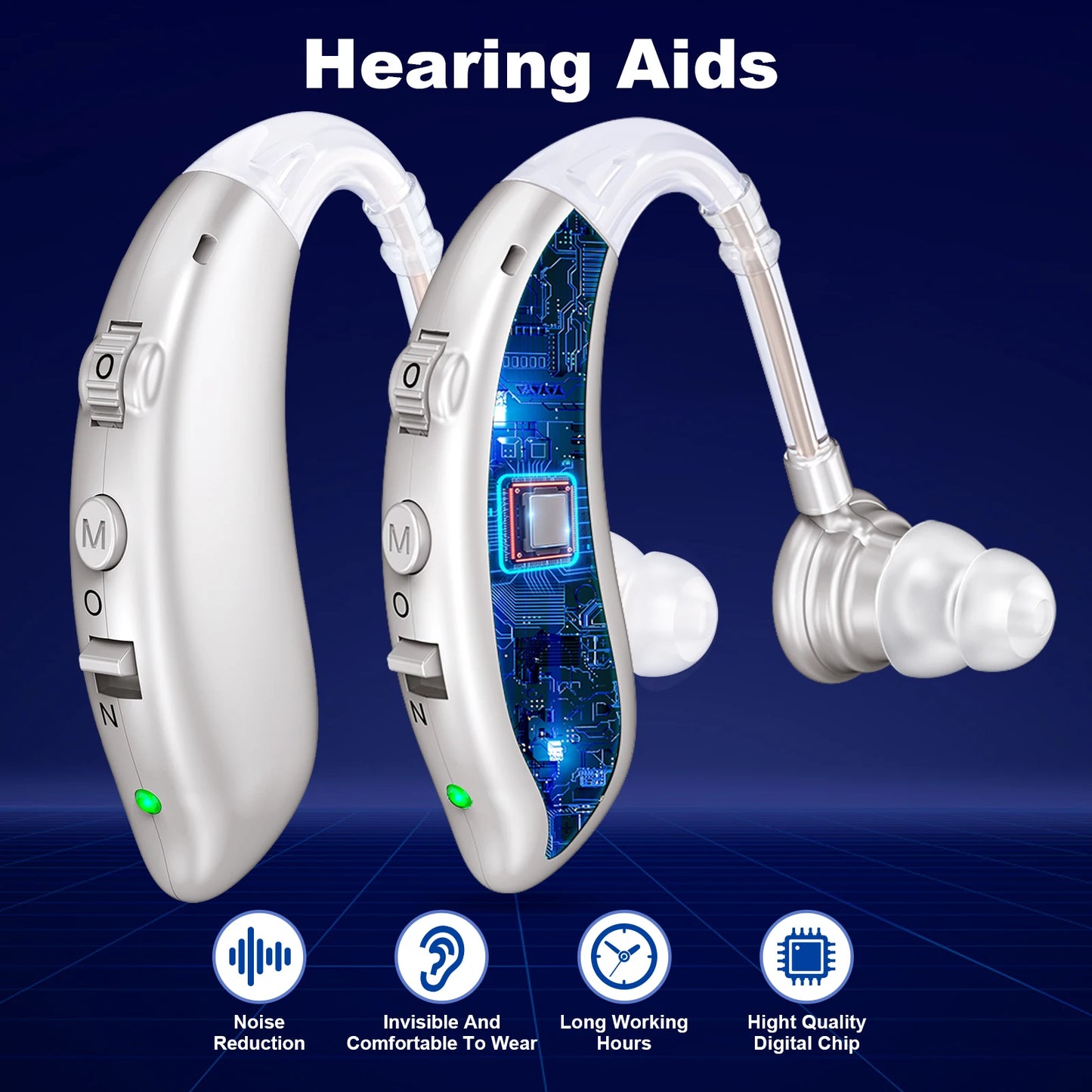 KFCOPTEE Invisible Hearing Aids Pair Volume Adjustable Rechargeable
