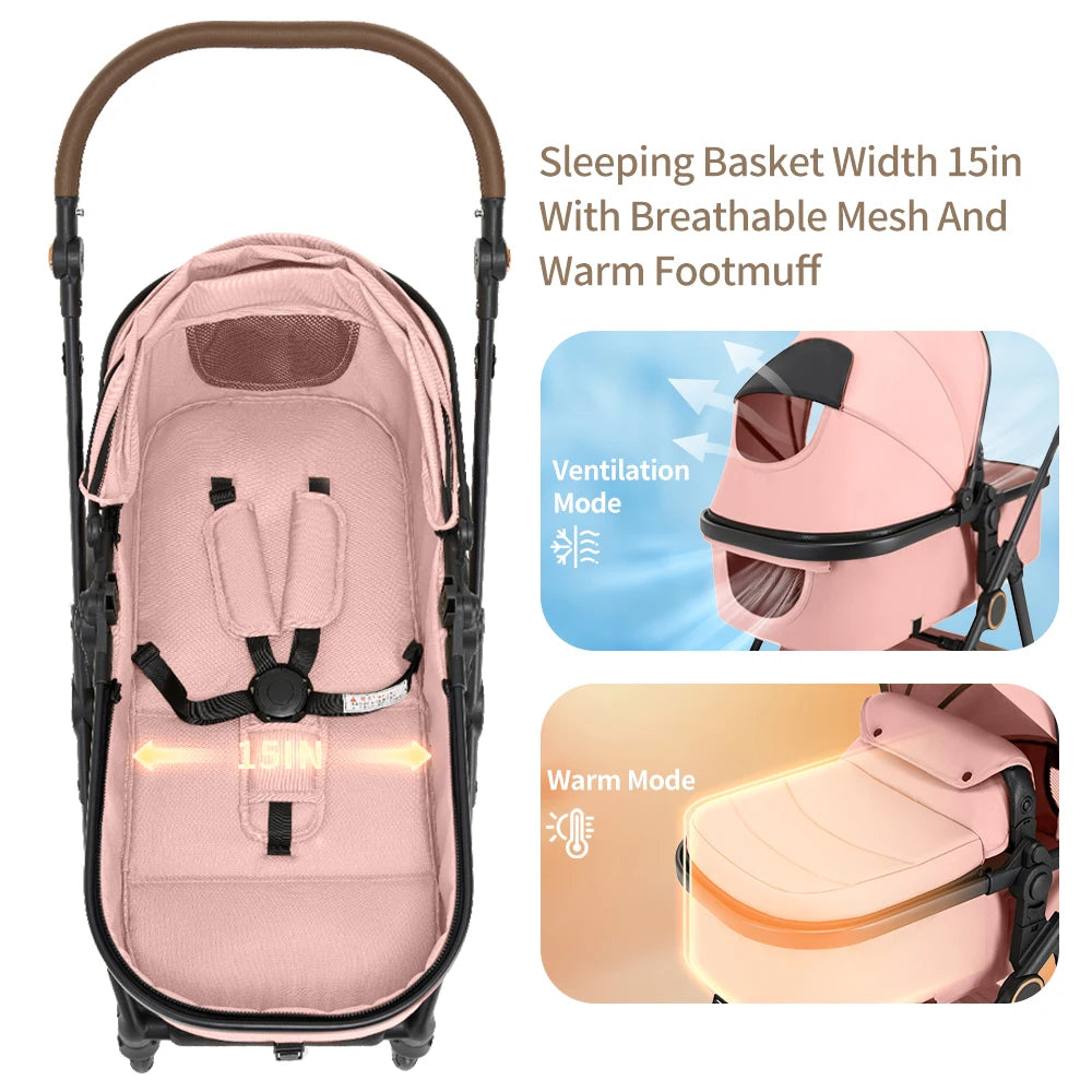 B.childhood 2-In-1 Baby Stroller Foldable Pram Adjustable Canopy