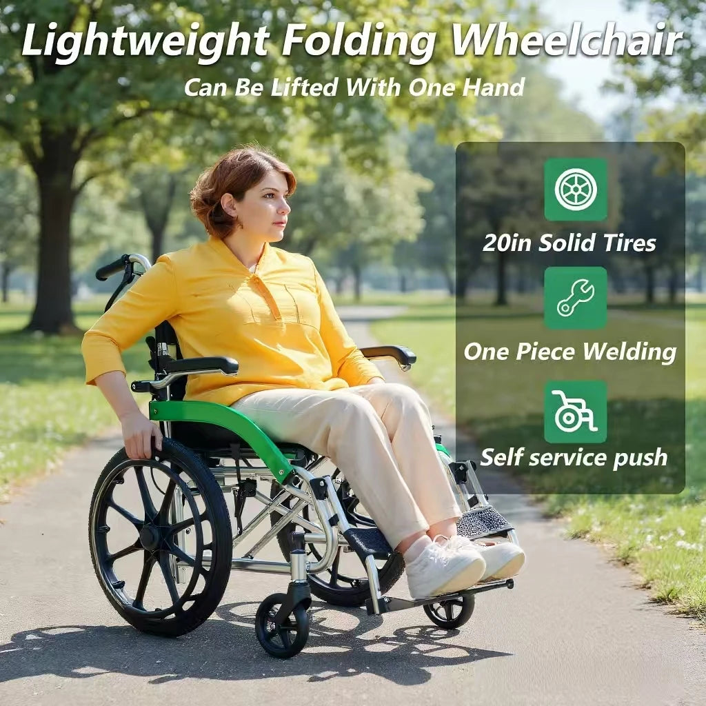 BROOBEY Lightweight Travel Wheelchair Foldable For Easy Storage Car Trunk