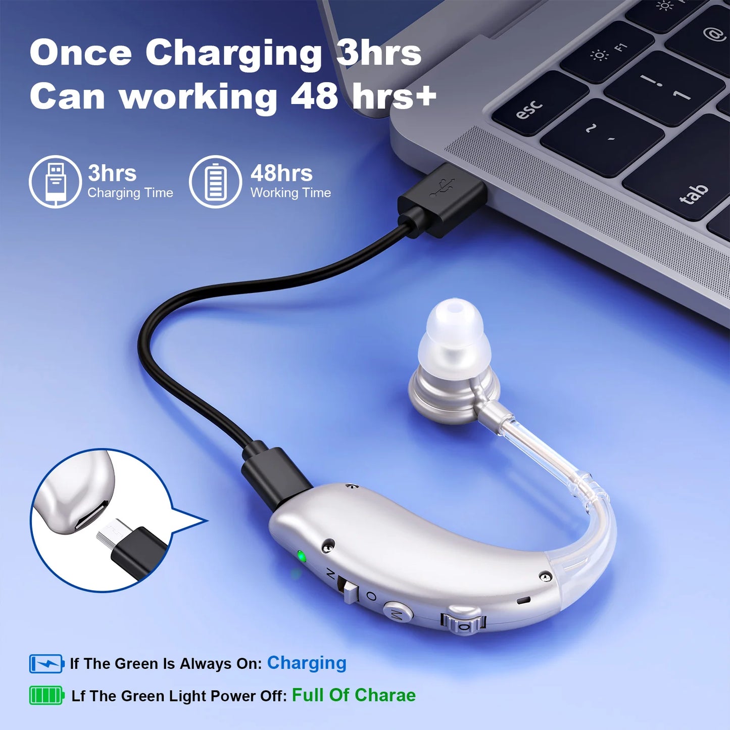 KFCOPTEE Invisible Hearing Aids Pair Volume Adjustable Rechargeable