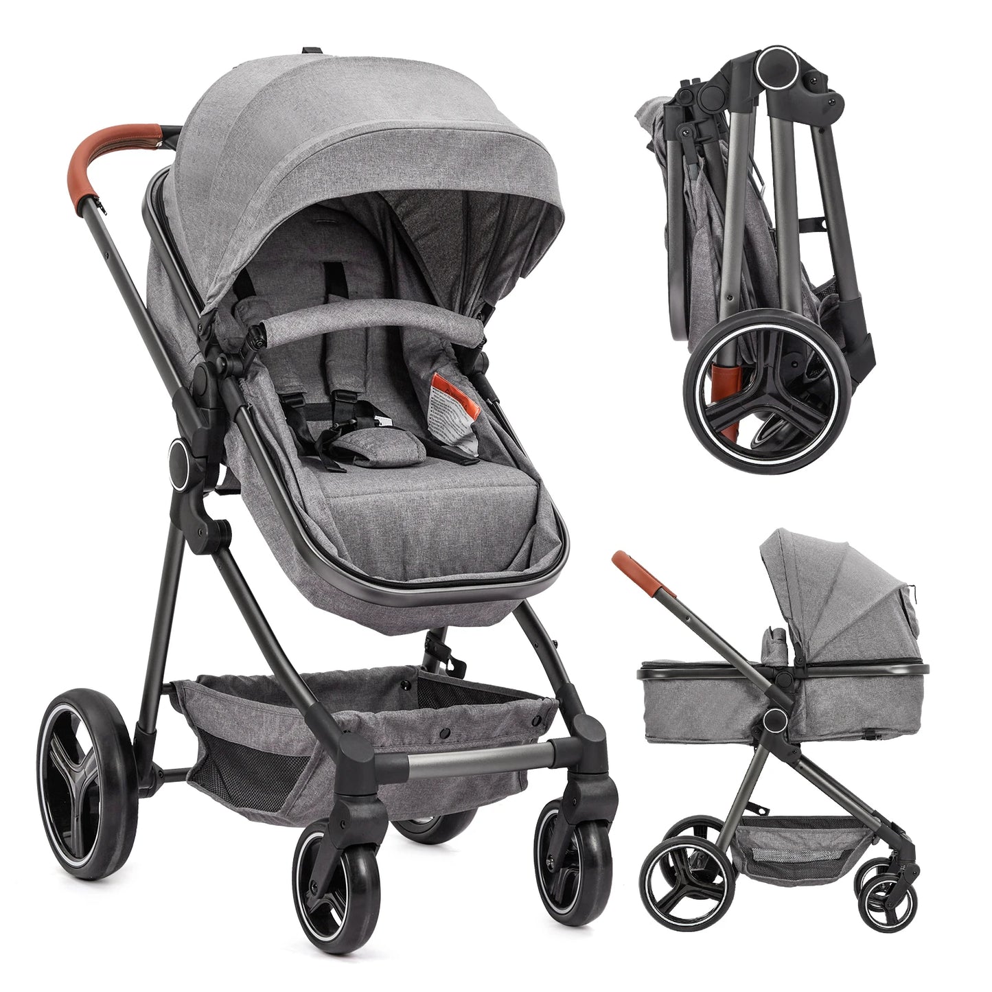 2 In 1 Convertible Baby Stroller With Foldable Pushchair And Adjustable Canopy