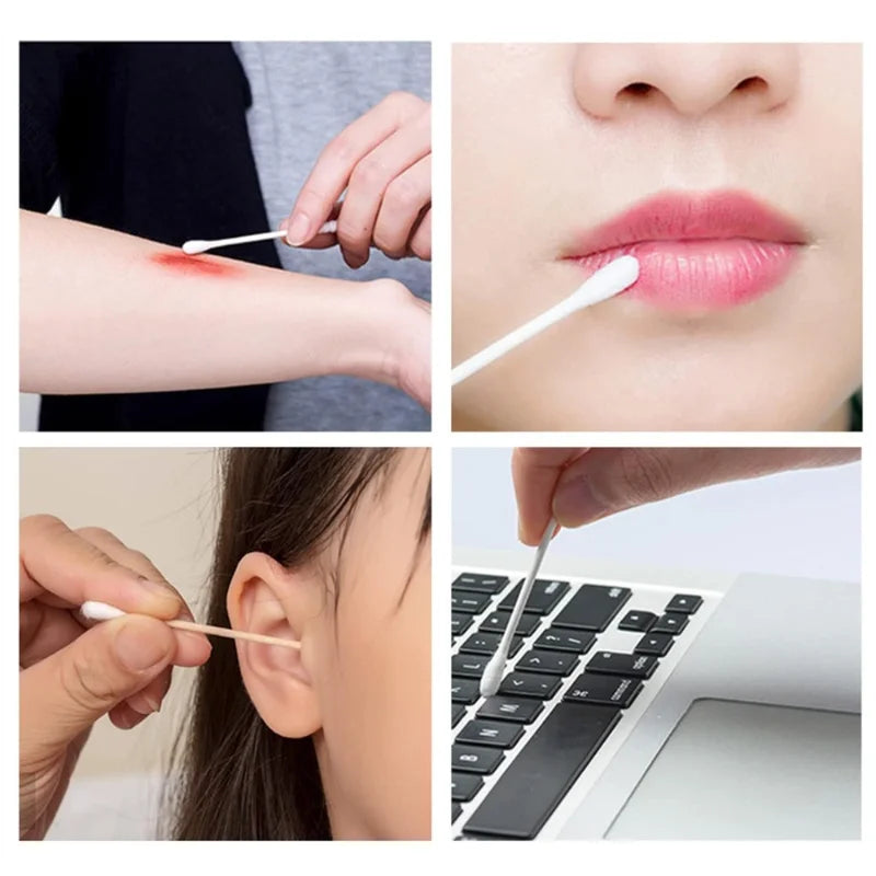 NONECN Double-Tipped Cotton Swabs Wooden Buds 100 Pcs