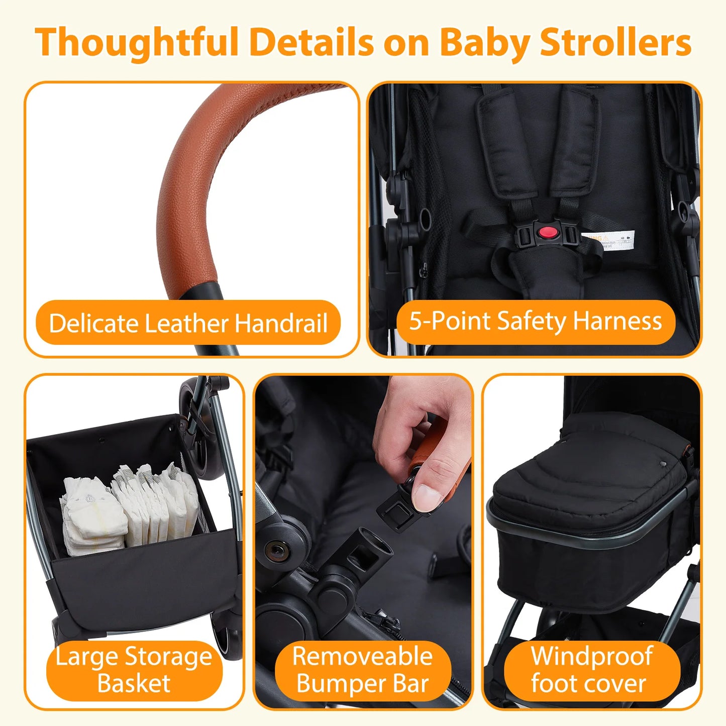 2 In 1 Convertible Baby Stroller With Foldable Pushchair And Adjustable Canopy
