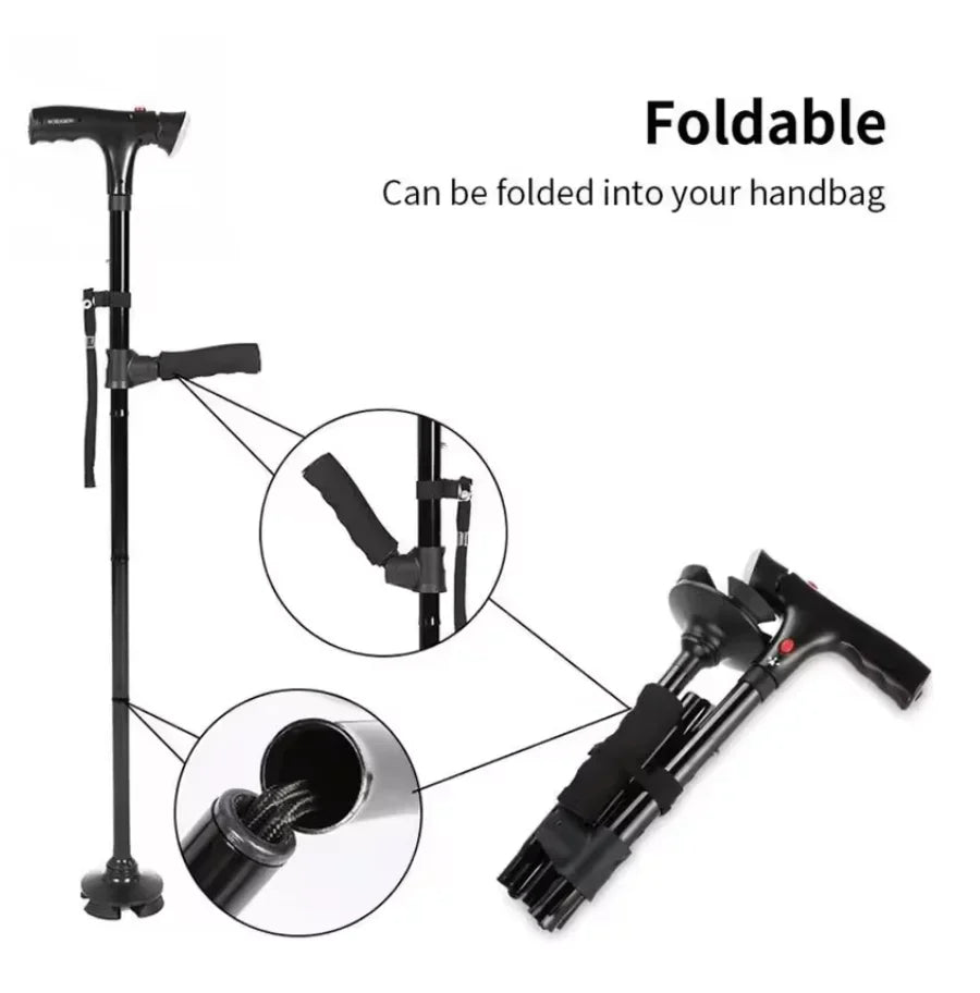 OIMG Collapsible Telescopic LED Alarm Walking Cane
