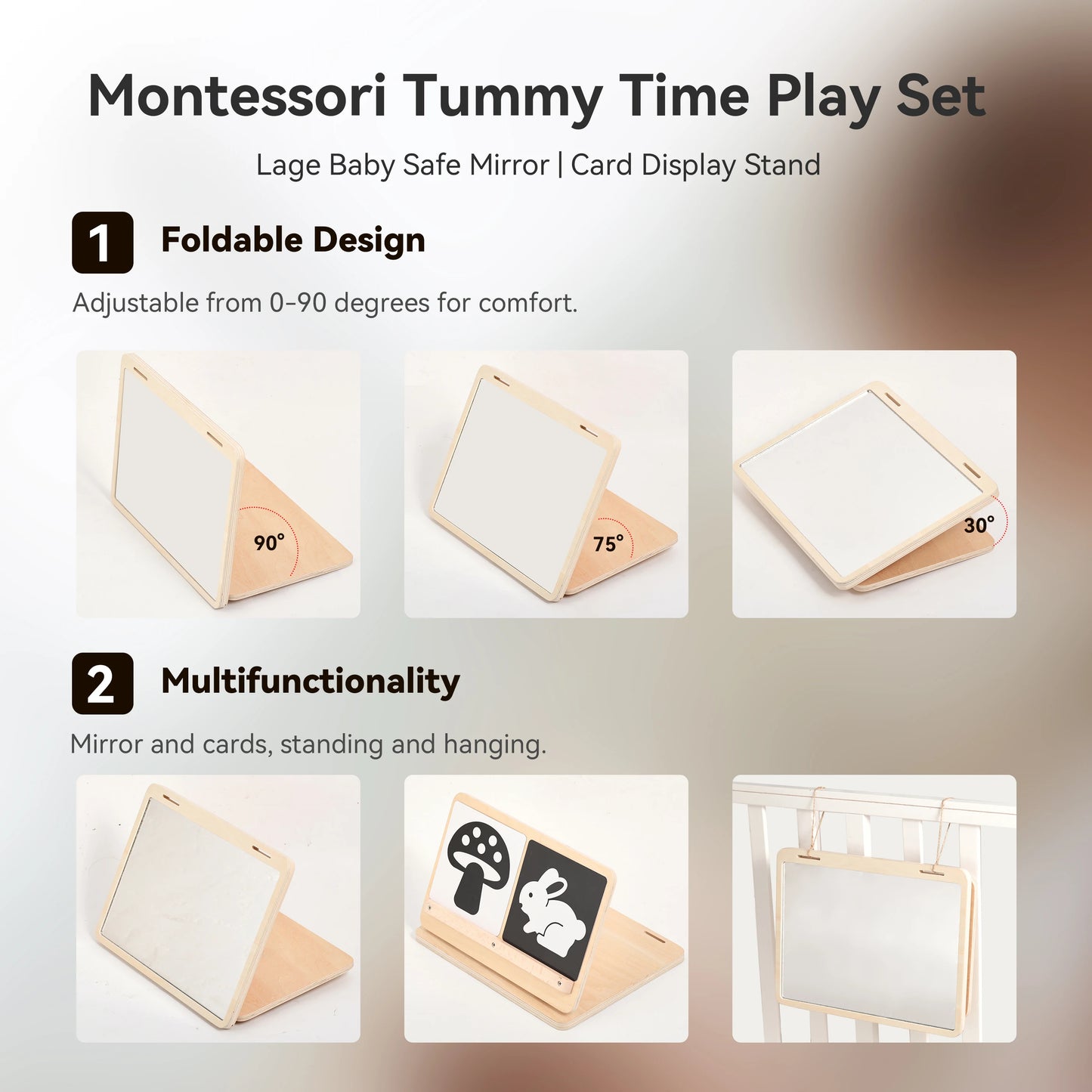 Montessori Baby Floor Mirror For Tummy Time Sensory Self-Awareness Toy