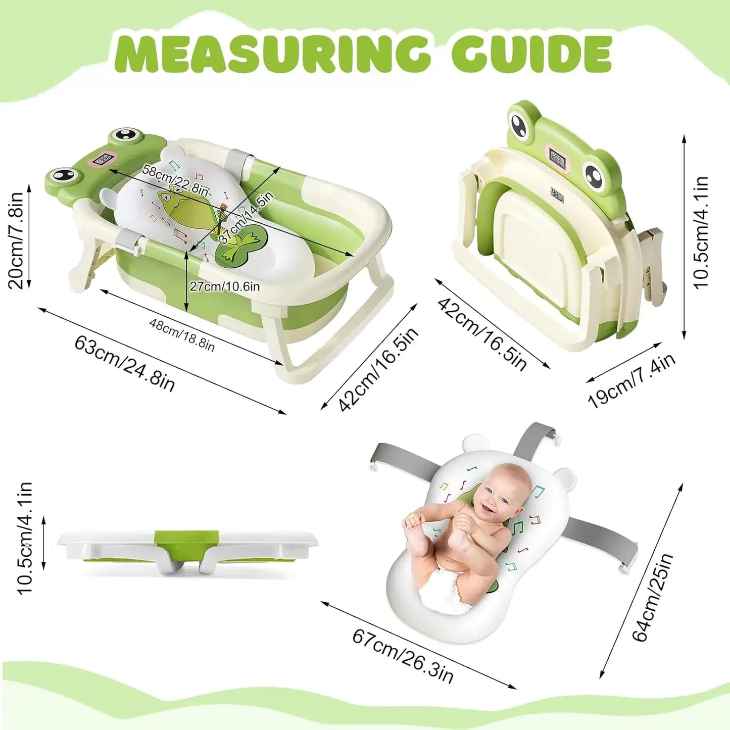 Baby Bath Tub With Cushion Foldable Thermometer Shower Cap