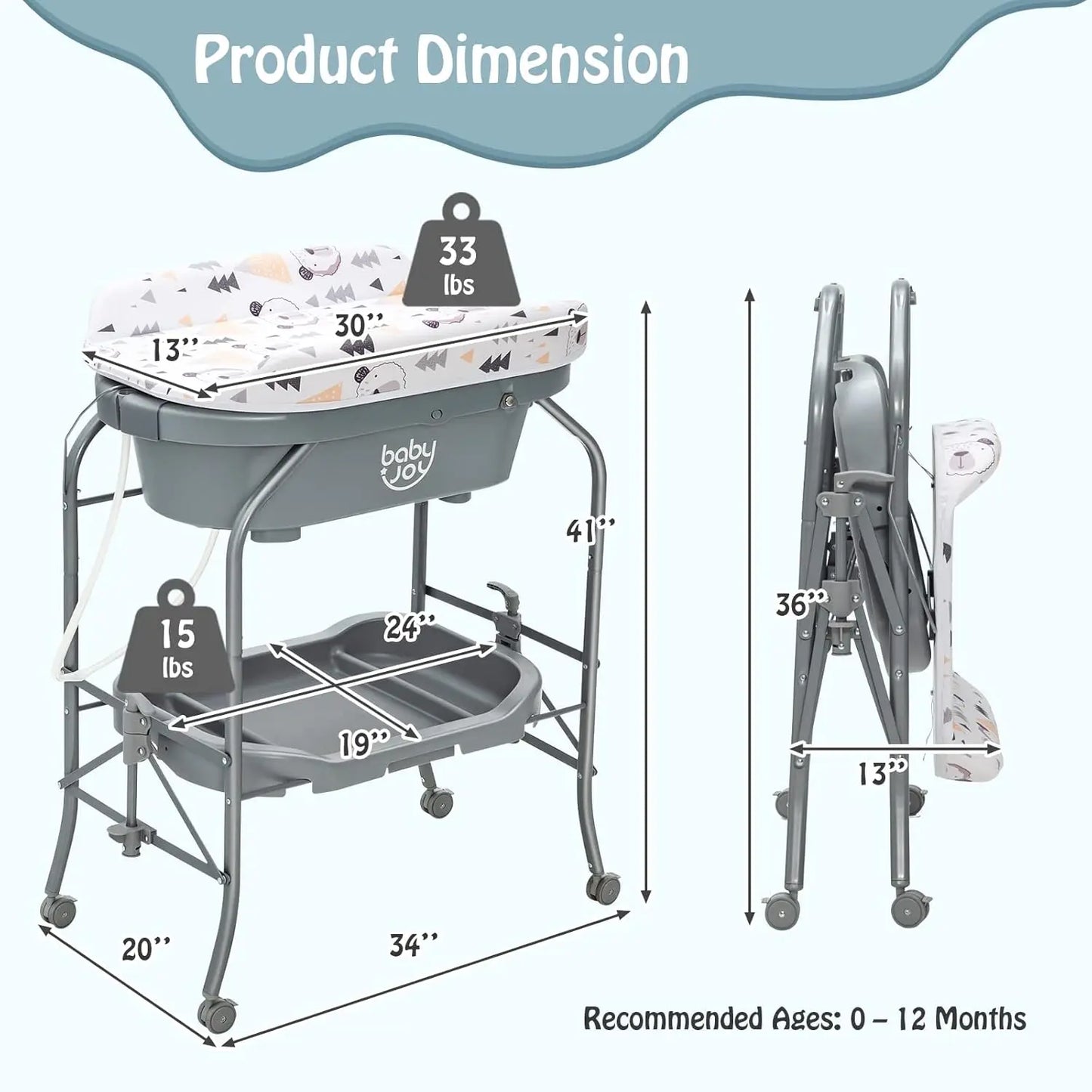 Portable Foldable Baby Bathtub With Changing Table Diaper Station