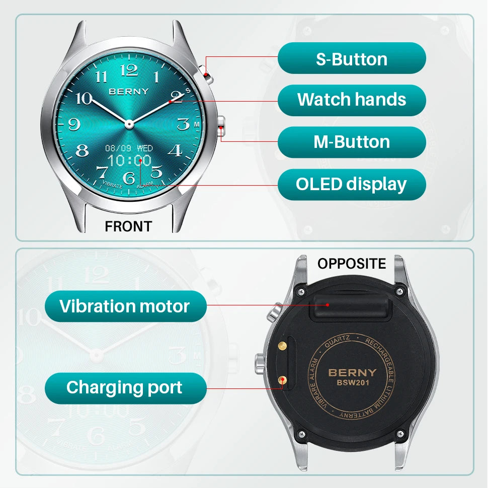 BERNY Analogue Vibrating Watch For Elderly Medication Reminder