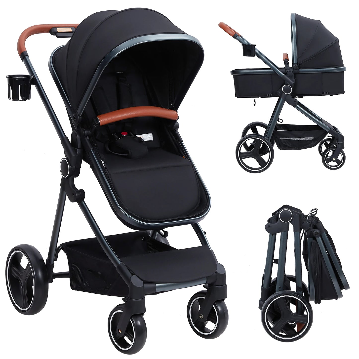 2 In 1 Convertible Baby Stroller With Foldable Pushchair And Adjustable Canopy