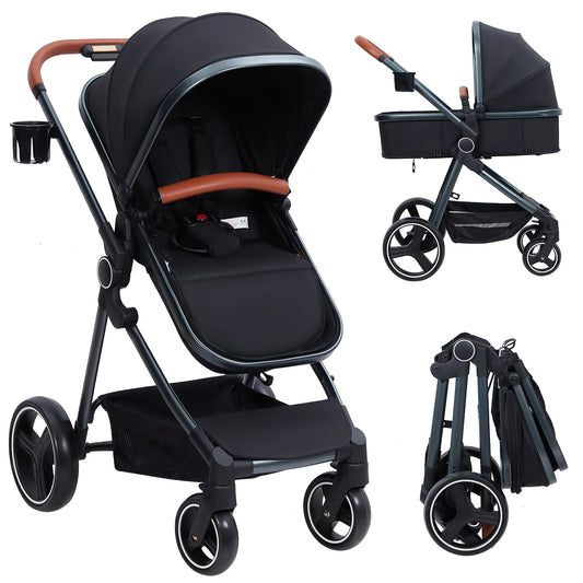 2 In 1 Convertible Baby Stroller With Foldable Pushchair And Adjustable Canopy