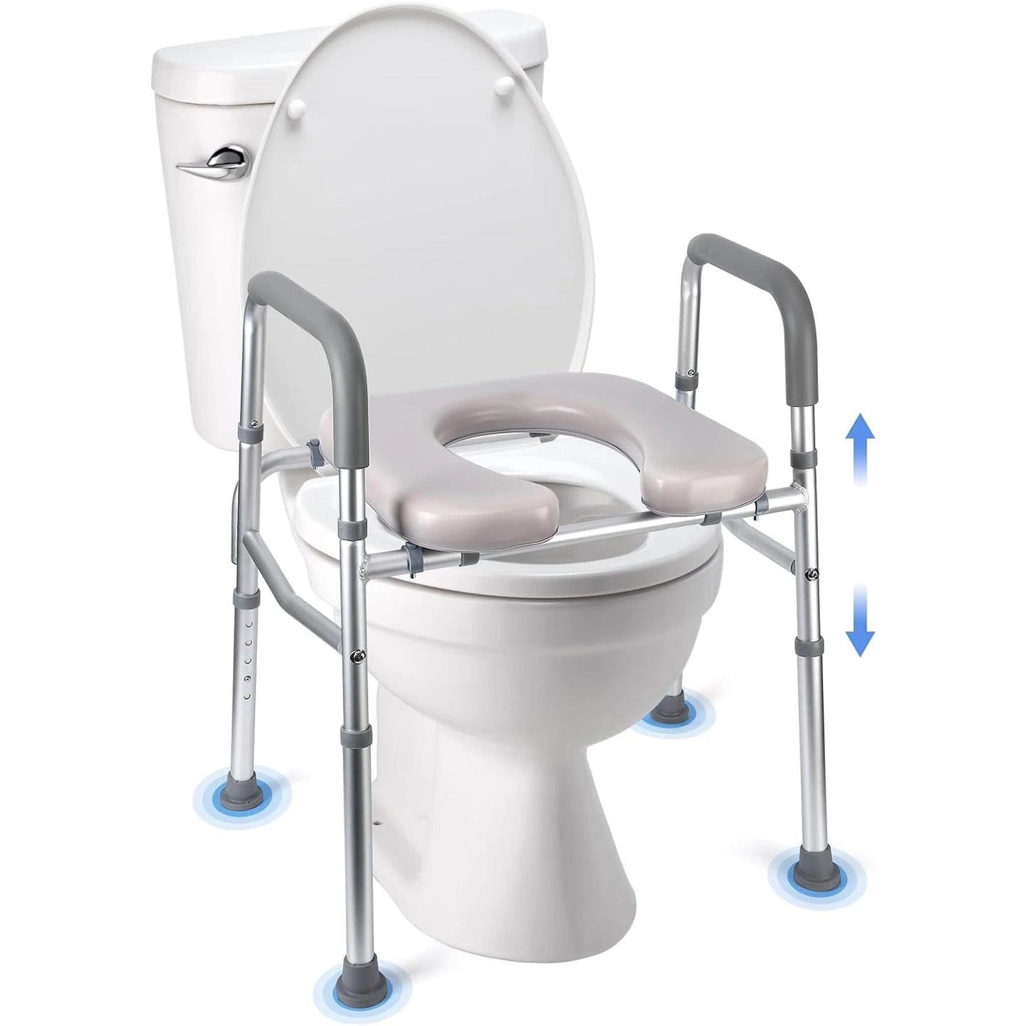 Raised Toilet Seat With Standalone Frame And Padded Seat