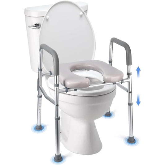 Raised Toilet Seat With Standalone Frame And Padded Seat