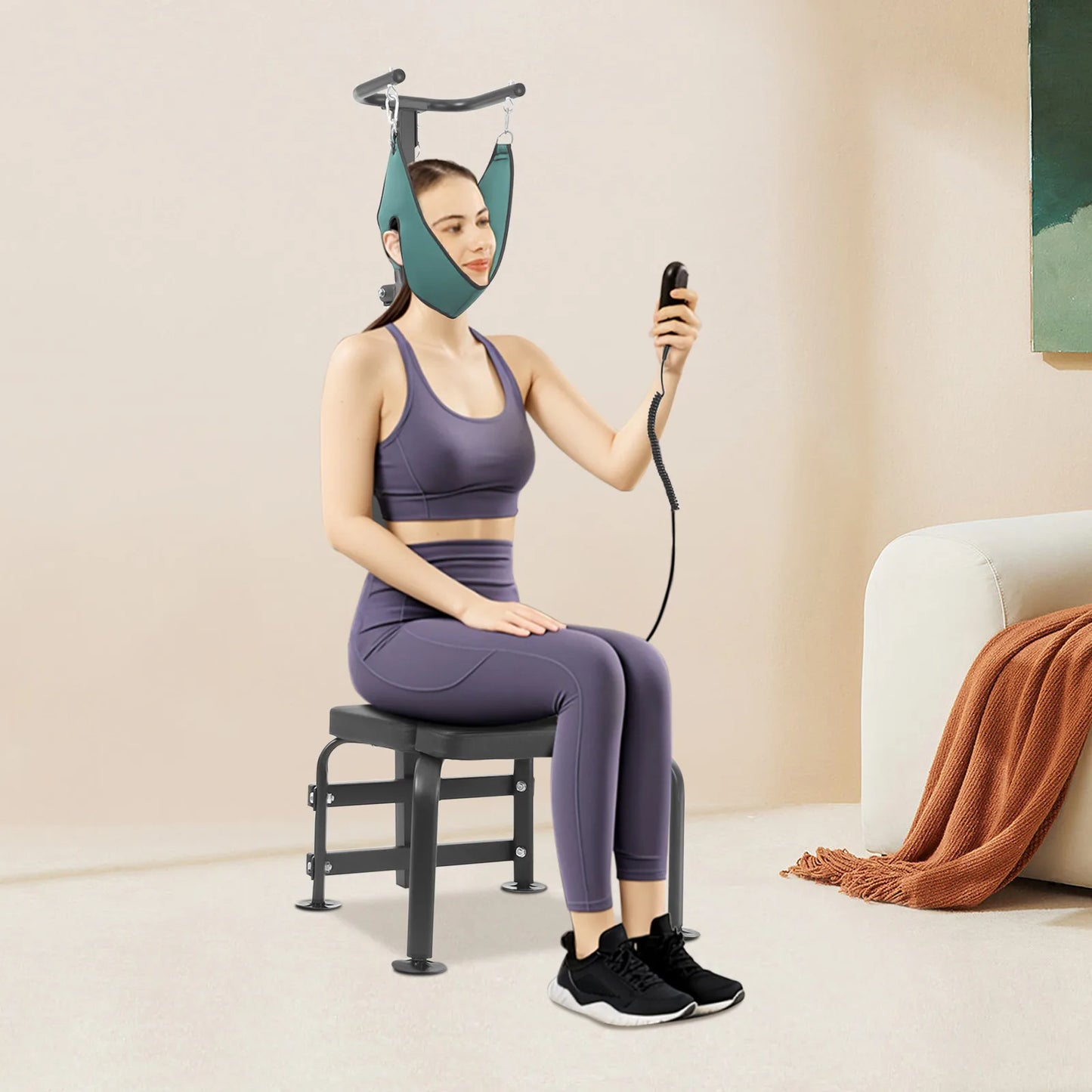 Bymaocar Electric Cervical Traction Device Neck Stretcher 6000N Remote Control