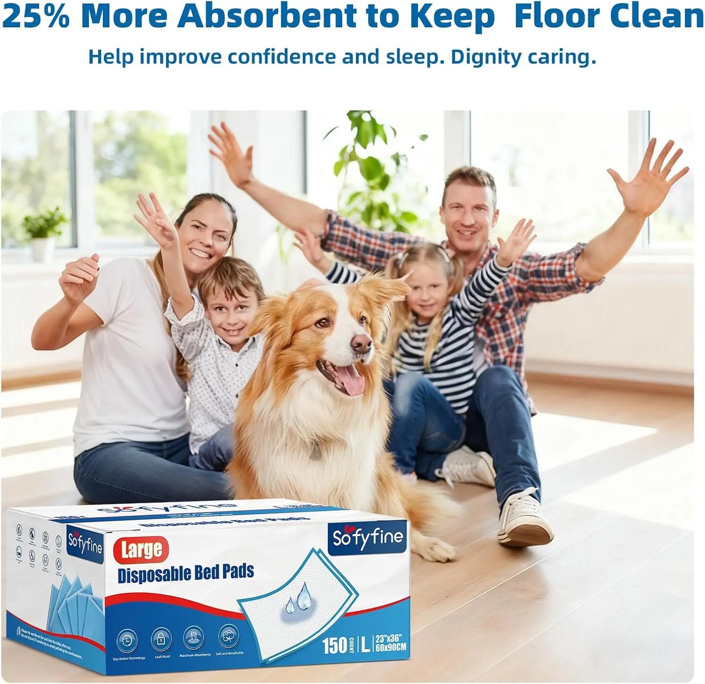 Disposable Bed Pads 150 Count Waterproof Incontinence Underpads