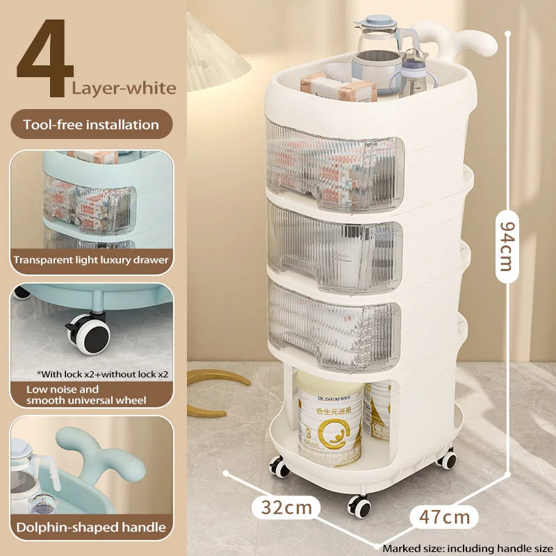 ORIO Hand Push Baby Storage Shelf Multi Layer Plastic Drawers
