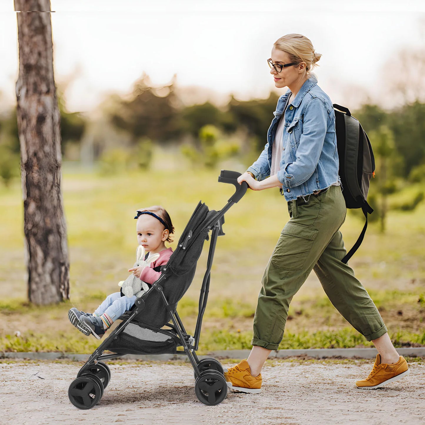 Lightweight Folding Stroller With Reclining Seat And Four Wheels