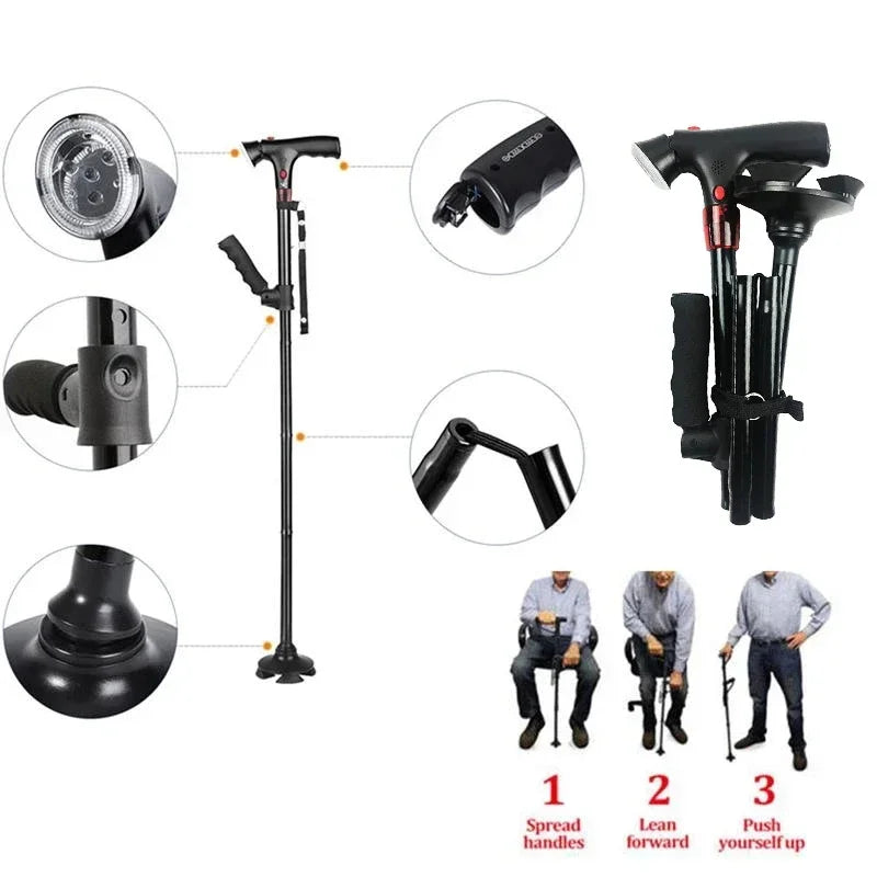 OIMG Collapsible Telescopic LED Alarm Walking Cane