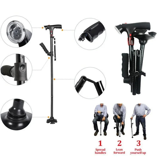OIMG Collapsible Telescopic LED Alarm Walking Cane