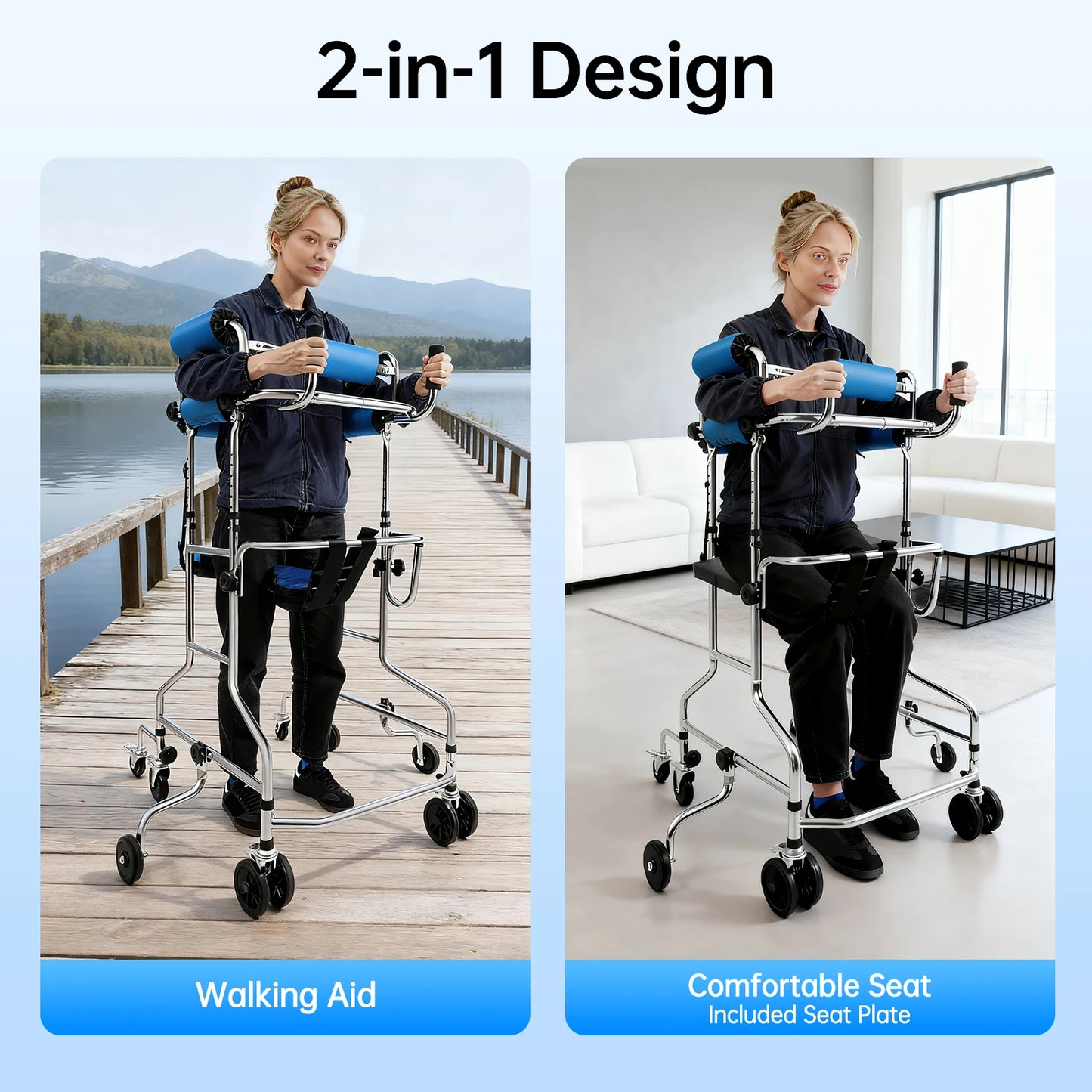 Bymaocar 8-Wheel Carbon Steel Walking Aid With Brakes