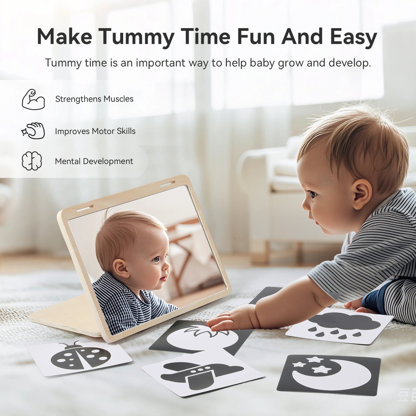 Montessori Baby Floor Mirror For Tummy Time Sensory Self-Awareness Toy