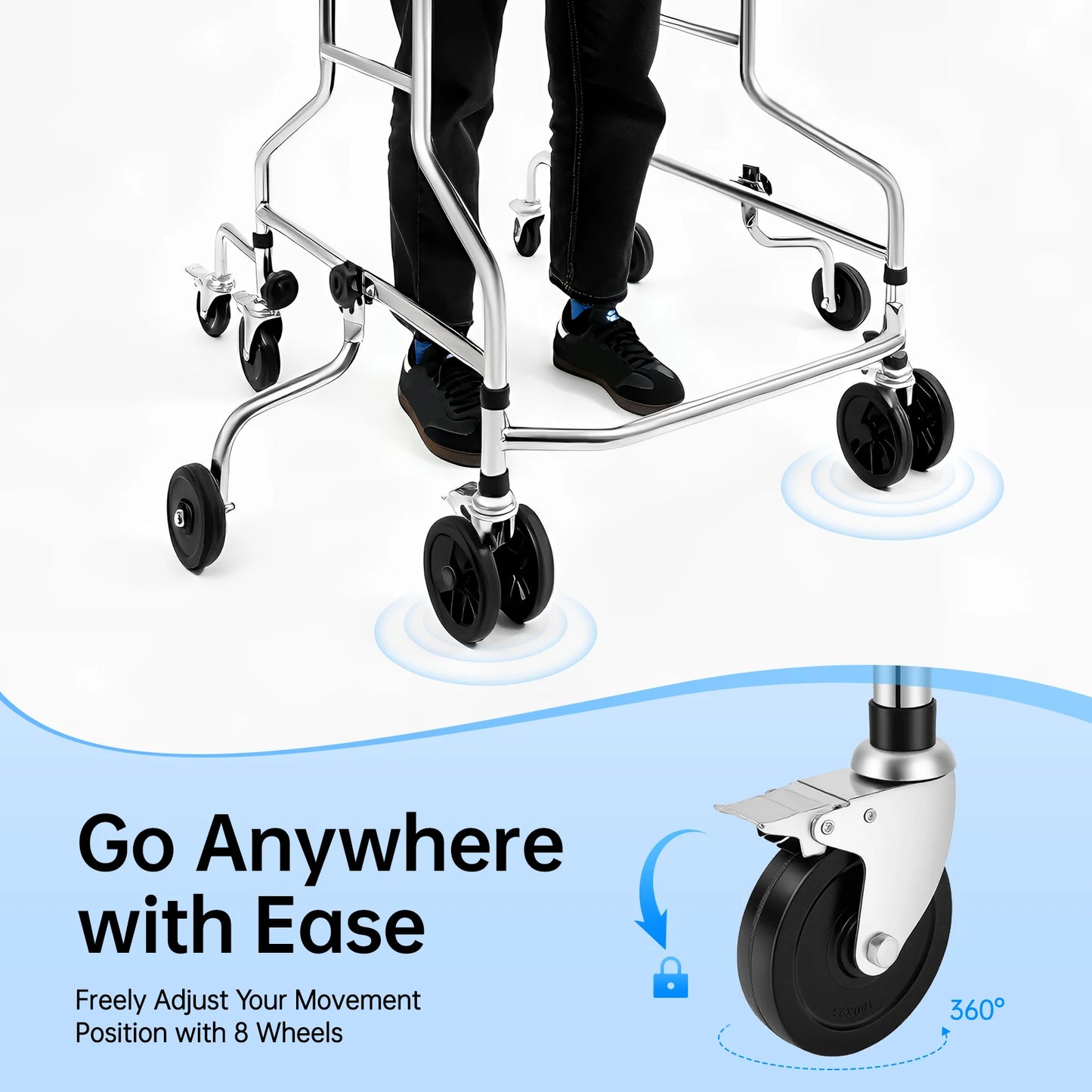 Bymaocar 8-Wheel Carbon Steel Walking Aid With Brakes