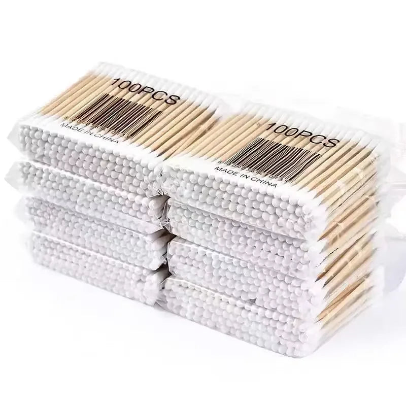 NONECN Double-Tipped Cotton Swabs Wooden Buds 100 Pcs