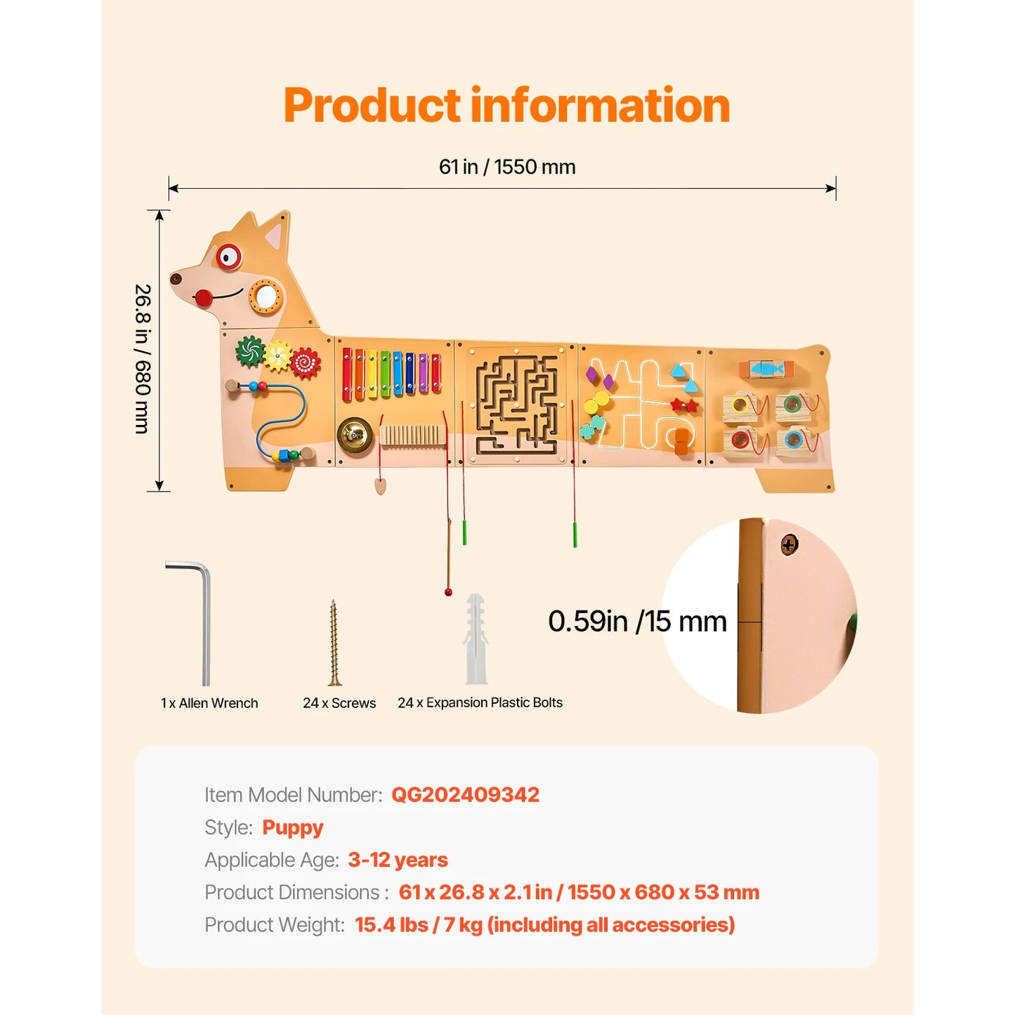 SucceBuy Puppy Kids Wall Busy Panels Montessori Sensory Center