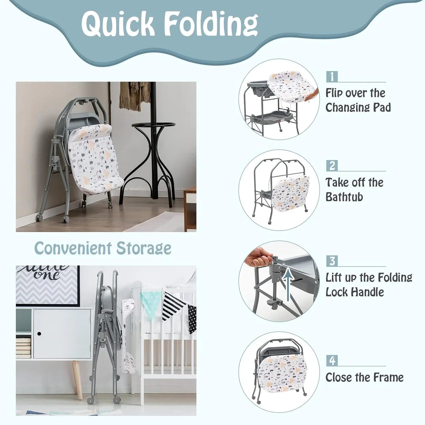 Portable Foldable Baby Bathtub With Changing Table Diaper Station