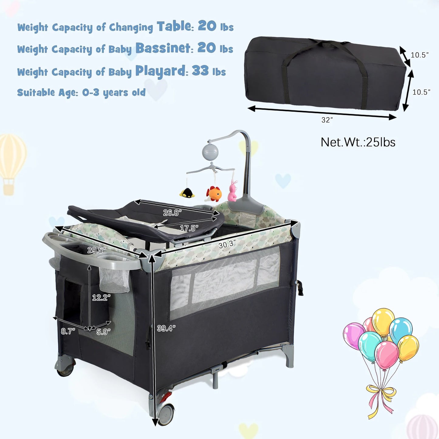 Portable Pack N Play Playard With Bassinet And Changing Table