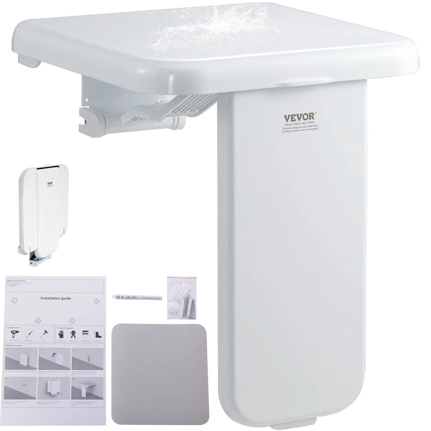 Folding ABS Shower Seat Wall Mount Bench 440 Lb Capacity