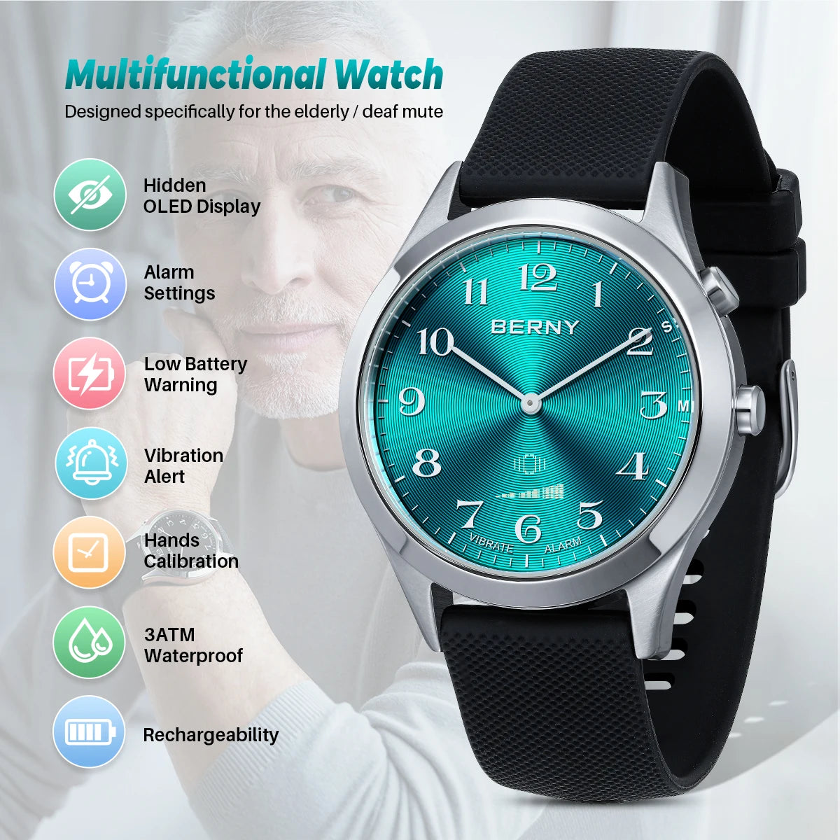 BERNY Analogue Vibrating Watch For Elderly Medication Reminder