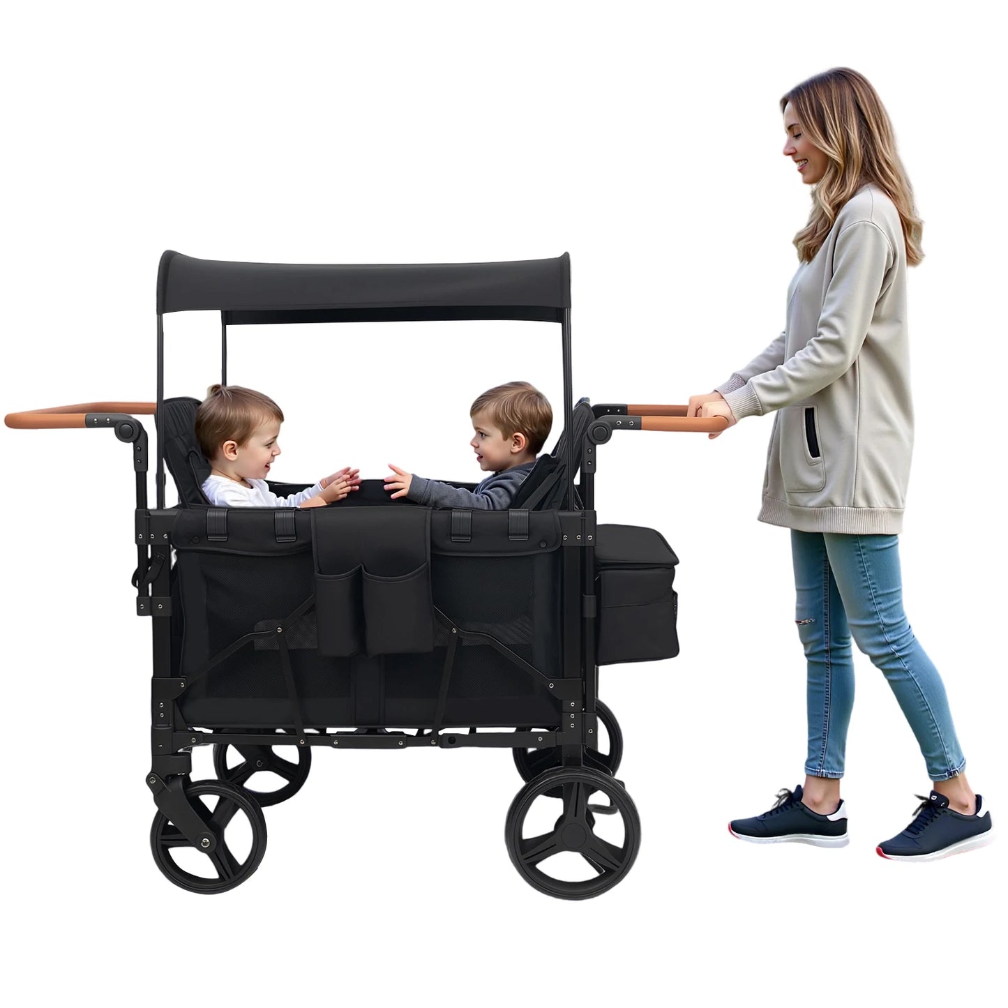 4 Seat Baby Wagon Stroller With Lockable Wheels For Beach And Park