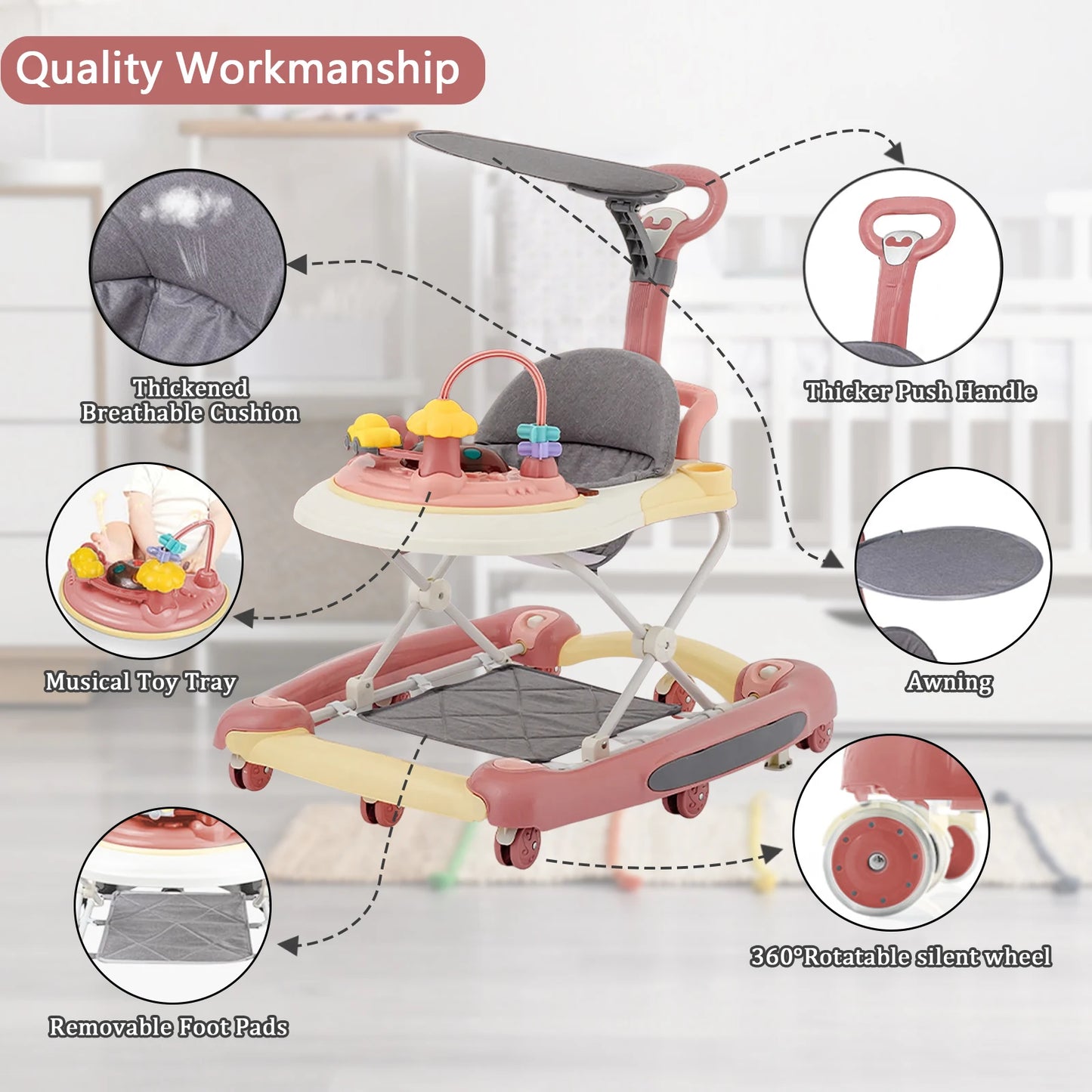 5-In-1 Foldable Baby Walker With Universal Wheels And Anti-Roll