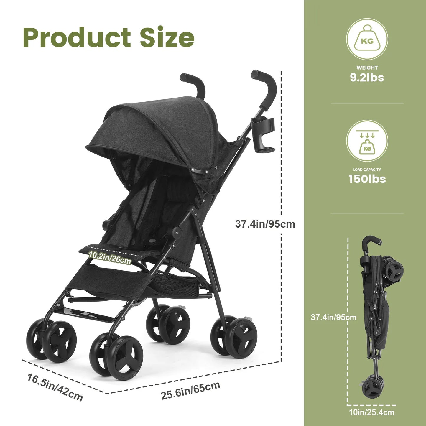 Lightweight Folding Stroller With Reclining Seat And Four Wheels