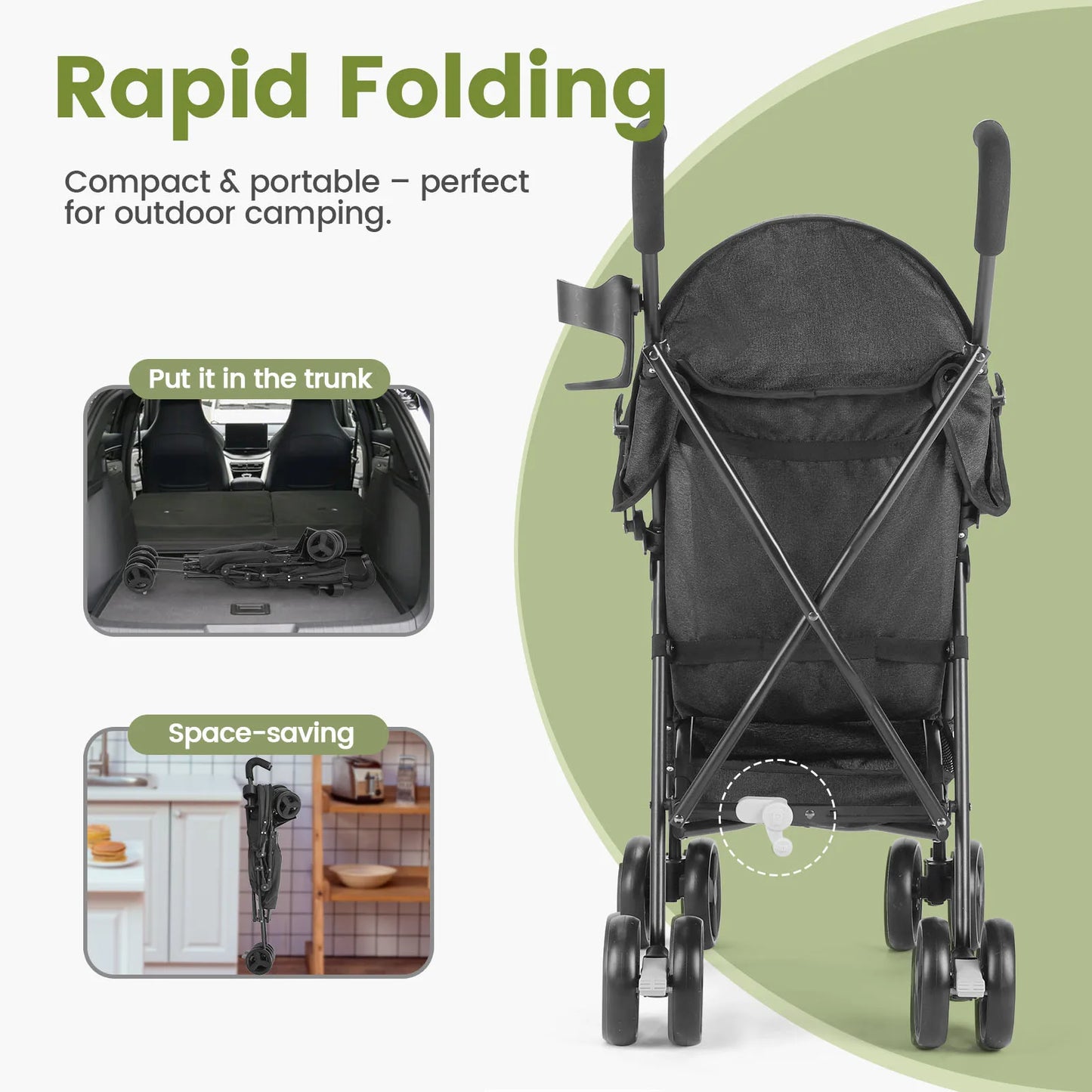 Lightweight Folding Stroller With Reclining Seat And Four Wheels
