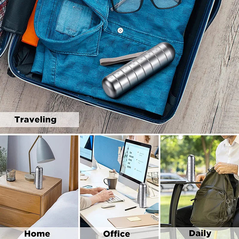 NONECN Aluminum Portable 7 Day Medicine Box With Keychain