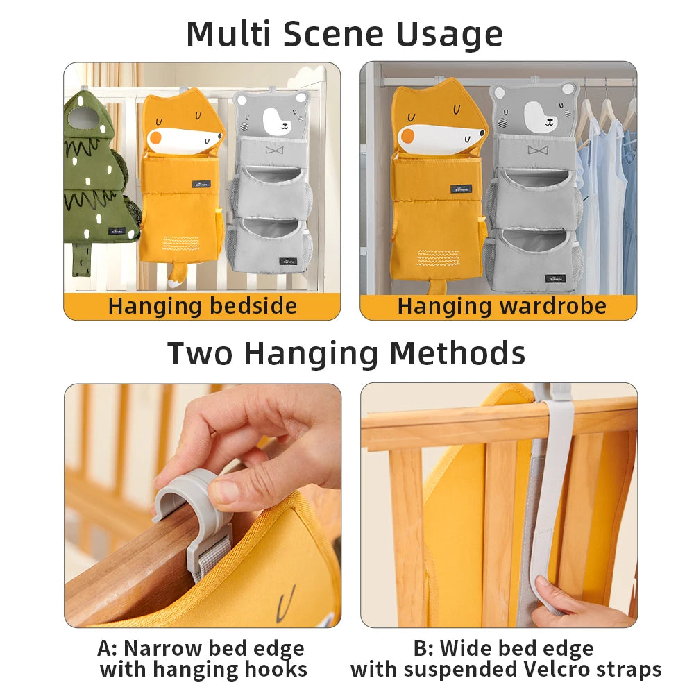 Sunveno Cartoon Baby Crib Hanging Storage Bag Multi Functional Organizer
