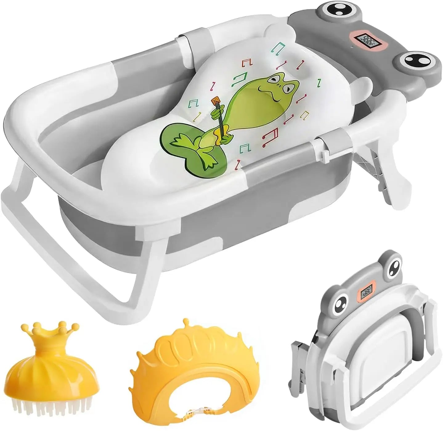 Baby Bath Tub With Cushion Foldable Thermometer Shower Cap