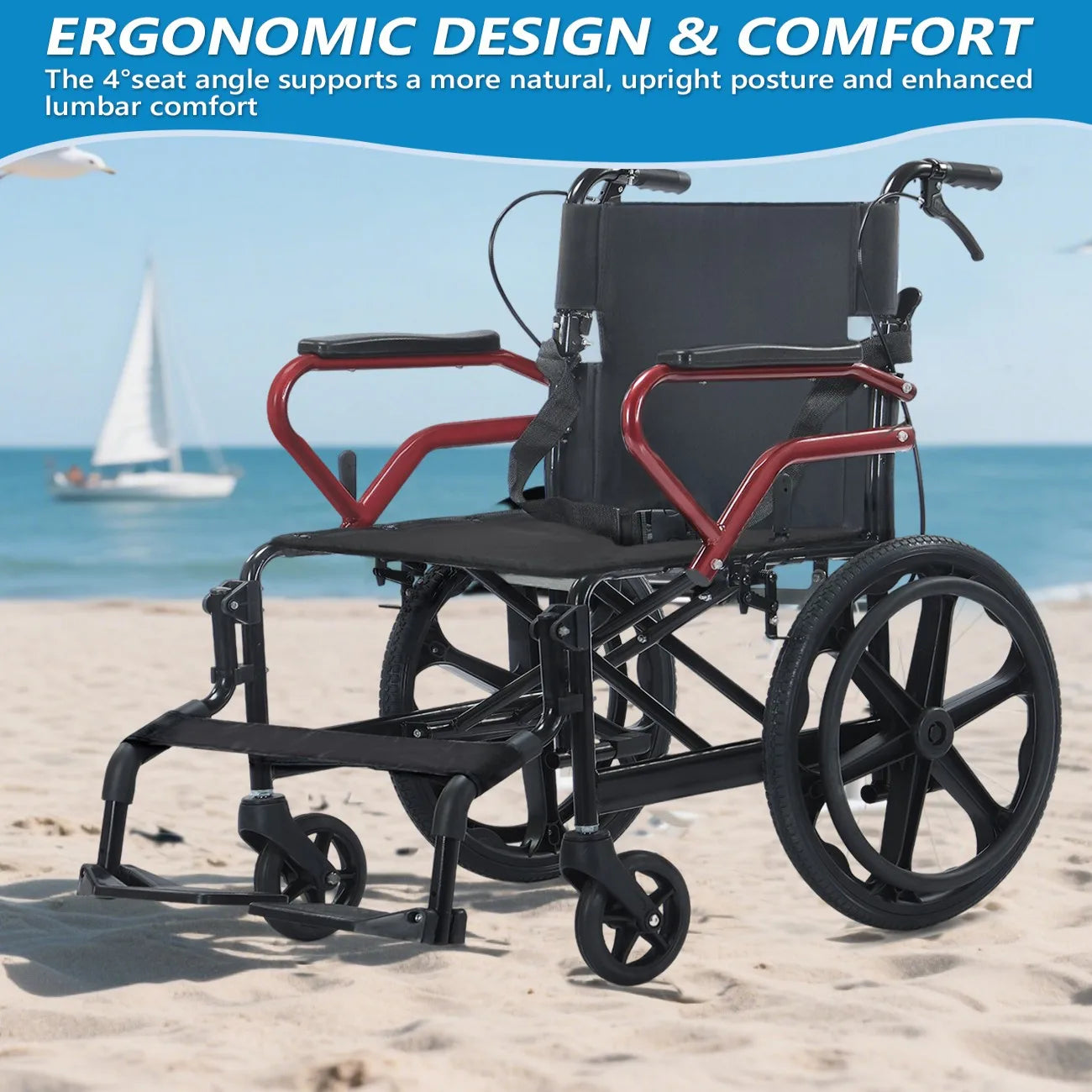 BROOBEY Lightweight Travel Wheelchair Foldable For Easy Storage Car Trunk