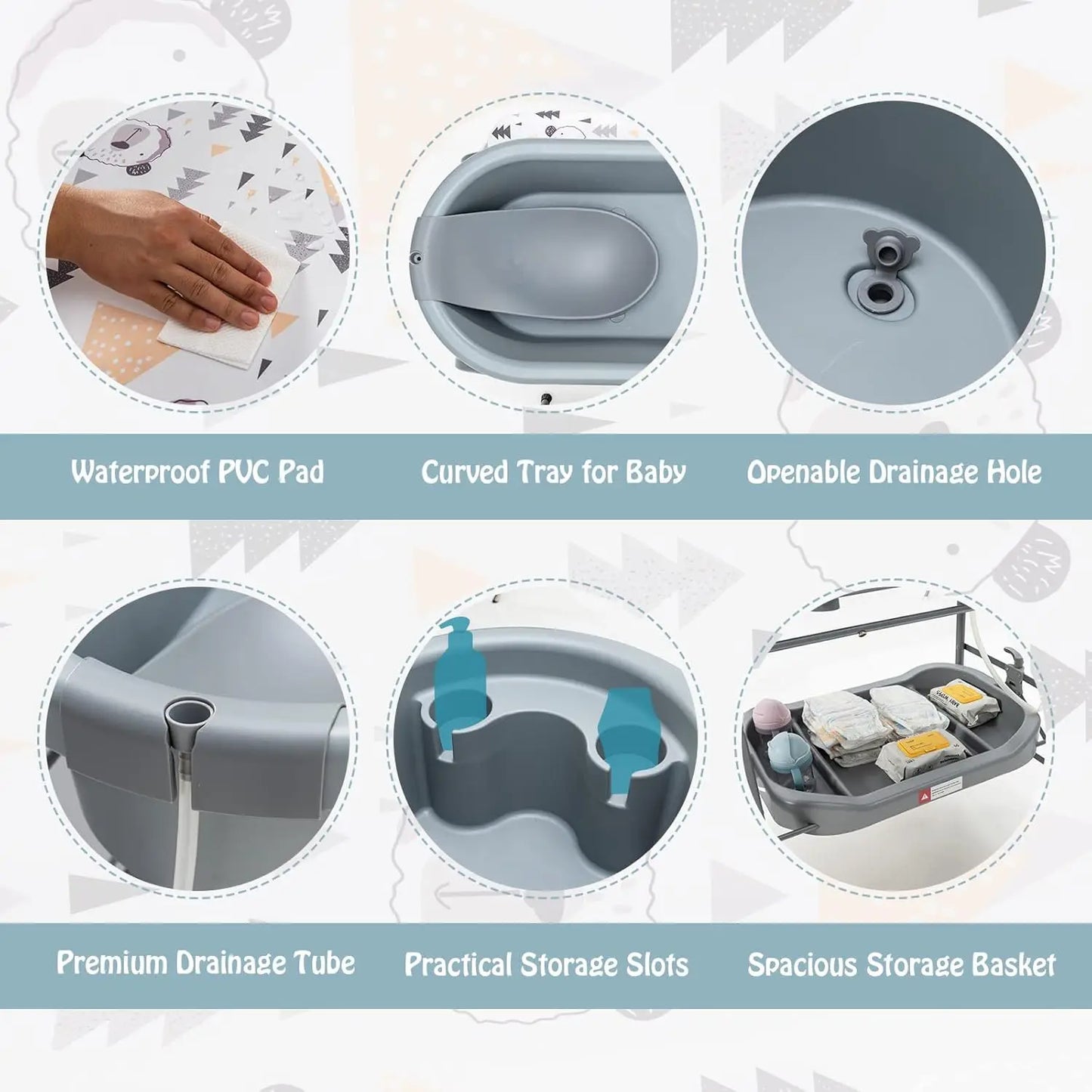 Portable Foldable Baby Bathtub With Changing Table Diaper Station