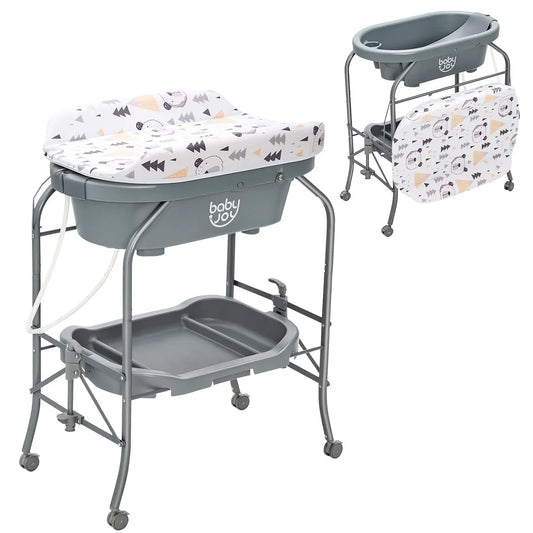 Portable Foldable Baby Bathtub With Changing Table Diaper Station