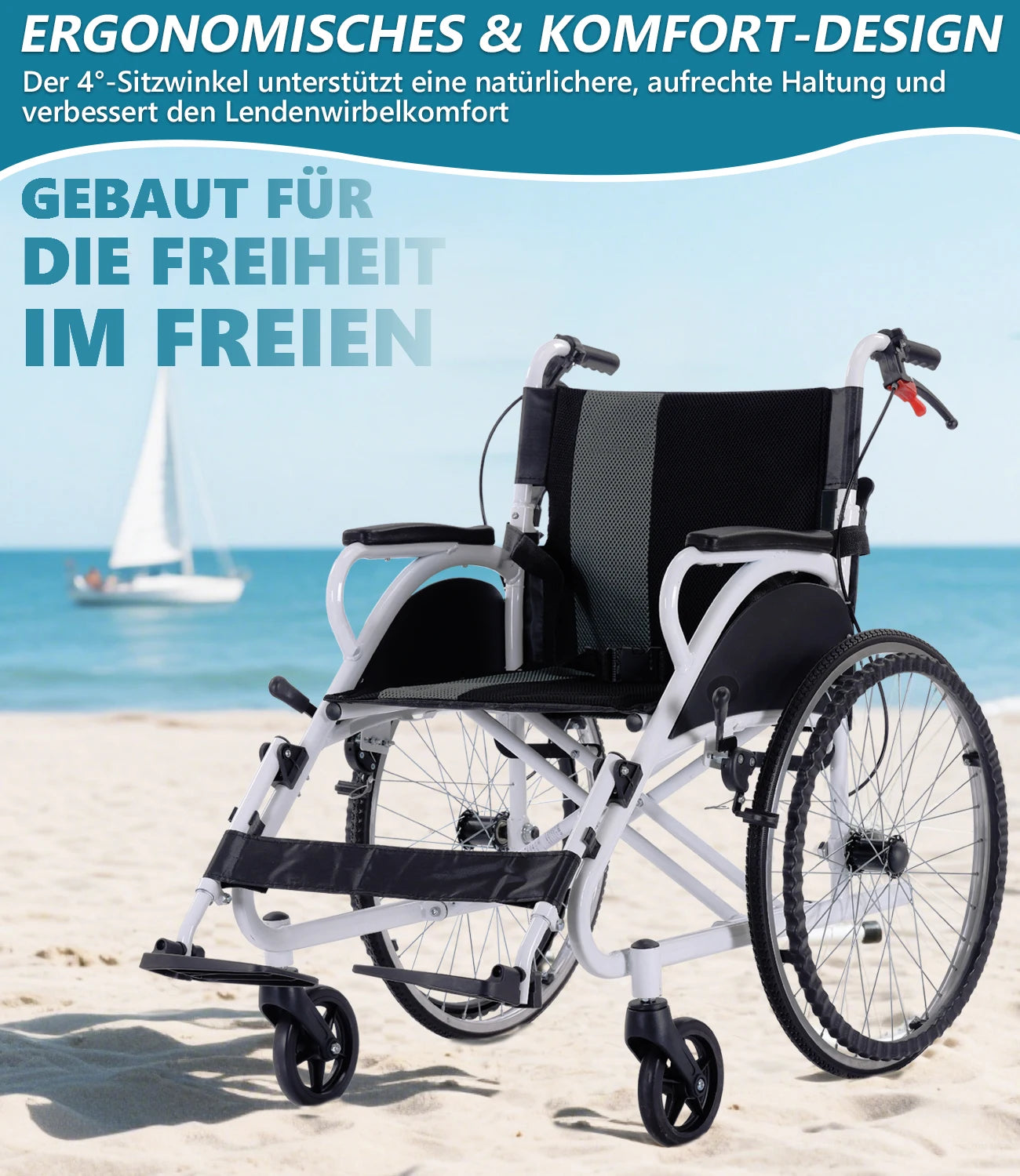 BROOBEY Lightweight Travel Wheelchair Foldable For Easy Storage Car Trunk